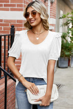 Load image into Gallery viewer, Round Neck Ruffle Trim Short Sleeve Top  (multiple color options)
