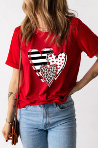 Heart Round Neck Short Sleeve Graphic T-Shirt