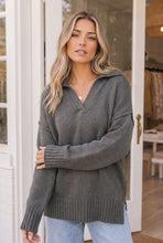 Load image into Gallery viewer, Collar Me Impressed Knit Sweater in Charcoal
