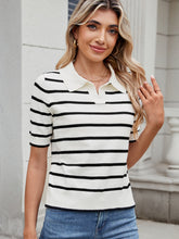 Load image into Gallery viewer, Striped Johnny Collar Short Sleeve Sweater (multiple color options)
