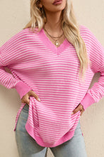 Load image into Gallery viewer, Striped V-Neck Dropped Shoulder Sweater (2 color options)
