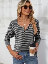 Load image into Gallery viewer, Striped Half Button Long Sleeve Top (multiple color options)
