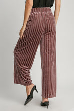 Load image into Gallery viewer, Elastic Waist Striped Wide Leg Velvet Pants in Burgundy
