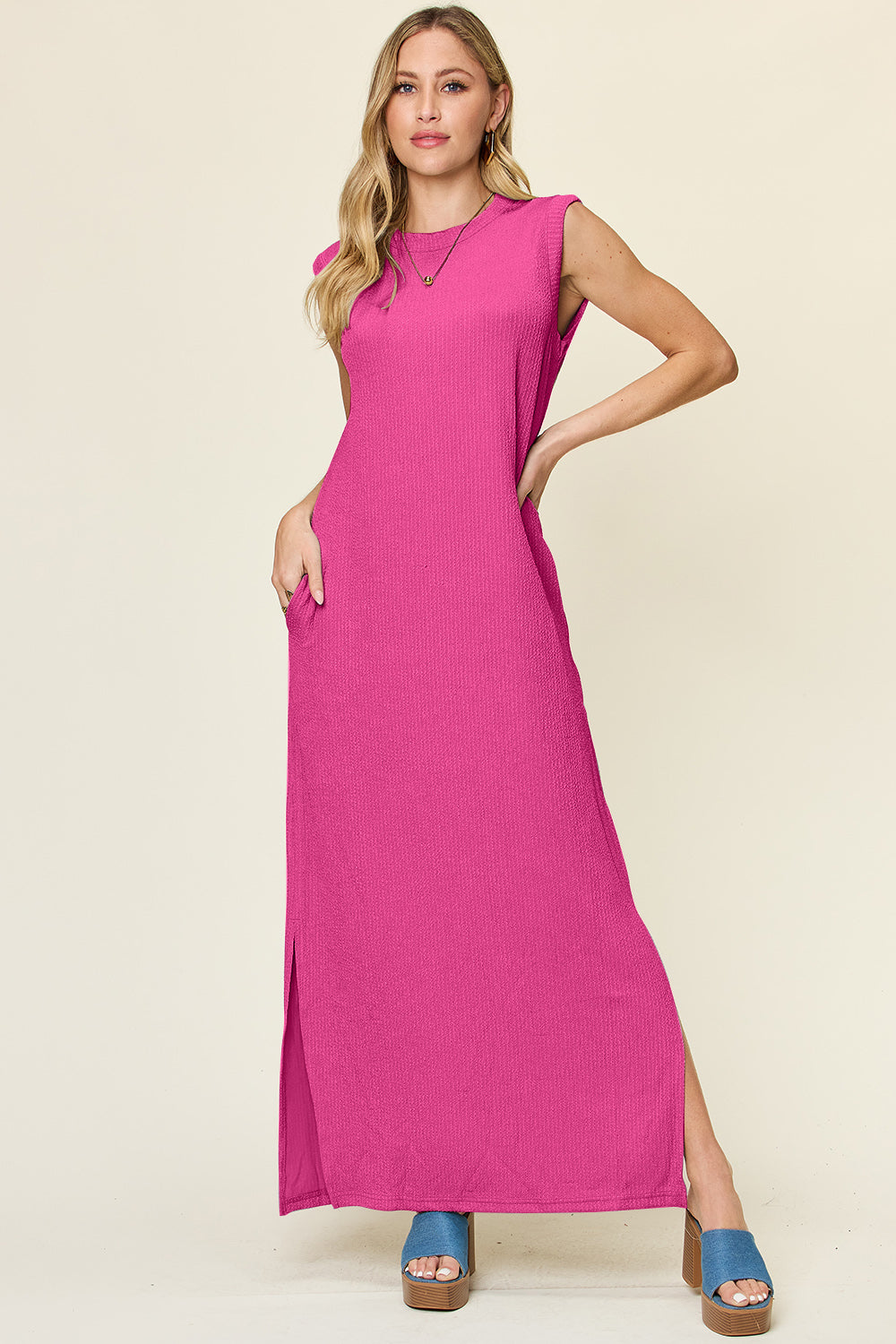 Texture Mock Neck Sleeveless Maxi Dress (multiple color options)