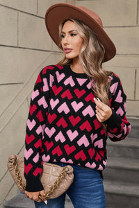 Contrast Heart Round Neck Sweater (2 color options)