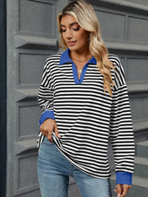 Load image into Gallery viewer, Striped Johnny Collar Long Sleeve Sweatshirt (multiple color options)
