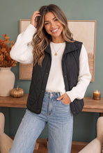 Load image into Gallery viewer, Cozy Days Black Quilted Snap Button Vest
