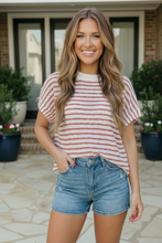 Load image into Gallery viewer, Breezy Stripe Knit Top in Ivory and Red
