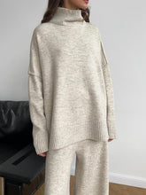 Load image into Gallery viewer, Slit Turtleneck Long Sleeve Top and Pants Sweater Set (multiple color options)
