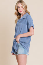 Load image into Gallery viewer, Button Up Short Sleeves Ribbed Shirt
