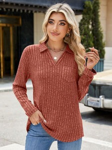 Ribbed Johnny Collar Long Sleeve Top (multiple color options)