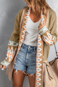 Geometric Open Front Long Sleeve Cardigan (multiple color options)