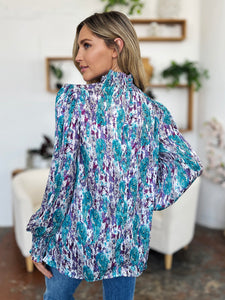 Printed Smocked Long Sleeve Blouse