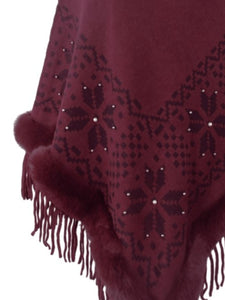 Fringe Geometric Cape Sleeve Poncho (multiple color options)