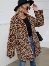 Load image into Gallery viewer, Fuzzy Leopard Hooded Long Sleeve Jacket
