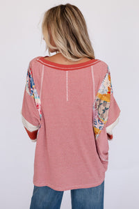 Striped Floral Patchwork Round Neck Top (multiple color options)