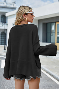 Round Neck Dropped Shoulder Slit Sweater (multiple color options)