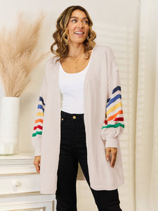 Striped Open Front Dropped Shoulder Cardigan (multiple color options)