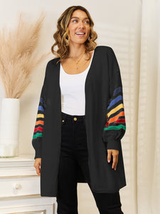 Striped Open Front Dropped Shoulder Cardigan (multiple color options)