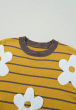 Load image into Gallery viewer, Flower Stripe Round Neck Long Sleeve Sweater
