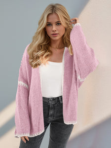 Contrast Open Front Dropped Shoulder Cardigan (multiple color options)