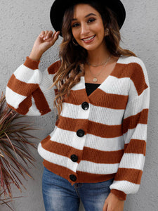 Striped Button Up Long Sleeve Sweater (multiple color options)