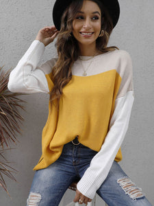 Color Block Round Neck Sweater (multiple color options)