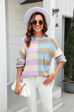 Load image into Gallery viewer, Round Neck Long Sleeve Color Block Dropped Shoulder Sweater (multiple color options)
