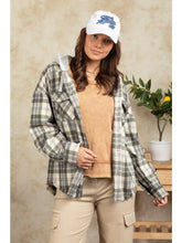 Load image into Gallery viewer, Stay In The Lead Plaid Frayed Hoodie Jacket in Olive
