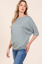 Load image into Gallery viewer, Striped Boat Neck Dolman Sleeve Top in Dusty Olive
