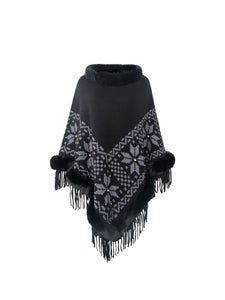 Fringe Geometric Cape Sleeve Poncho (multiple color options)