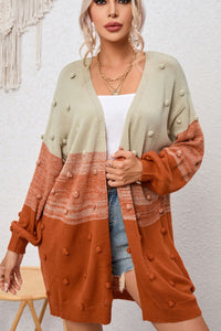 Pompom Color Block Open Front Cardigan (2 color options)