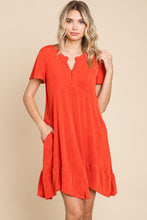 Load image into Gallery viewer, Notched Short Sleeve Dress in Scarlet
