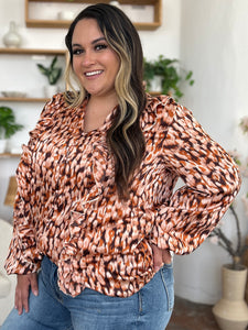 Printed Ruffle Trim Balloon Sleeve Shirt