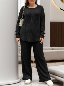 Round Neck Long Sleeve Top and Pants Lounge Set  (multiple color options)