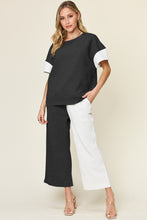 Load image into Gallery viewer, Texture Contrast Top and Wide Leg Pants Set (multiple color options)
