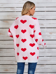 Heart Open Front Long Sleeve Cardigan (multiple color options)