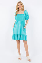 Load image into Gallery viewer, Ruffle Hem Short Sleeve Smocked Dress (multiple color options)
