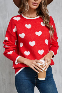 Contrast Trim Heart Round Neck Sweater (2 color options)