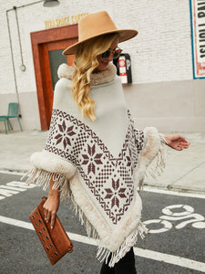 Fringe Geometric Cape Sleeve Poncho (multiple color options)