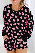 Load image into Gallery viewer, Heart Print Long Sleeve Top and Shorts Lounge Set (2 color options)
