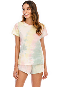 Tie-Dye Round Neck Short Sleeve Top and Shorts Lounge Set  (multiple color options)