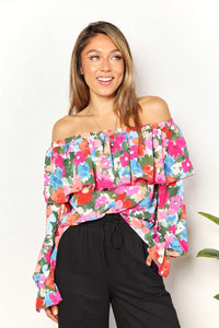 Feeling Fun Floral Off-Shoulder Flounce Sleeve Layered Blouse