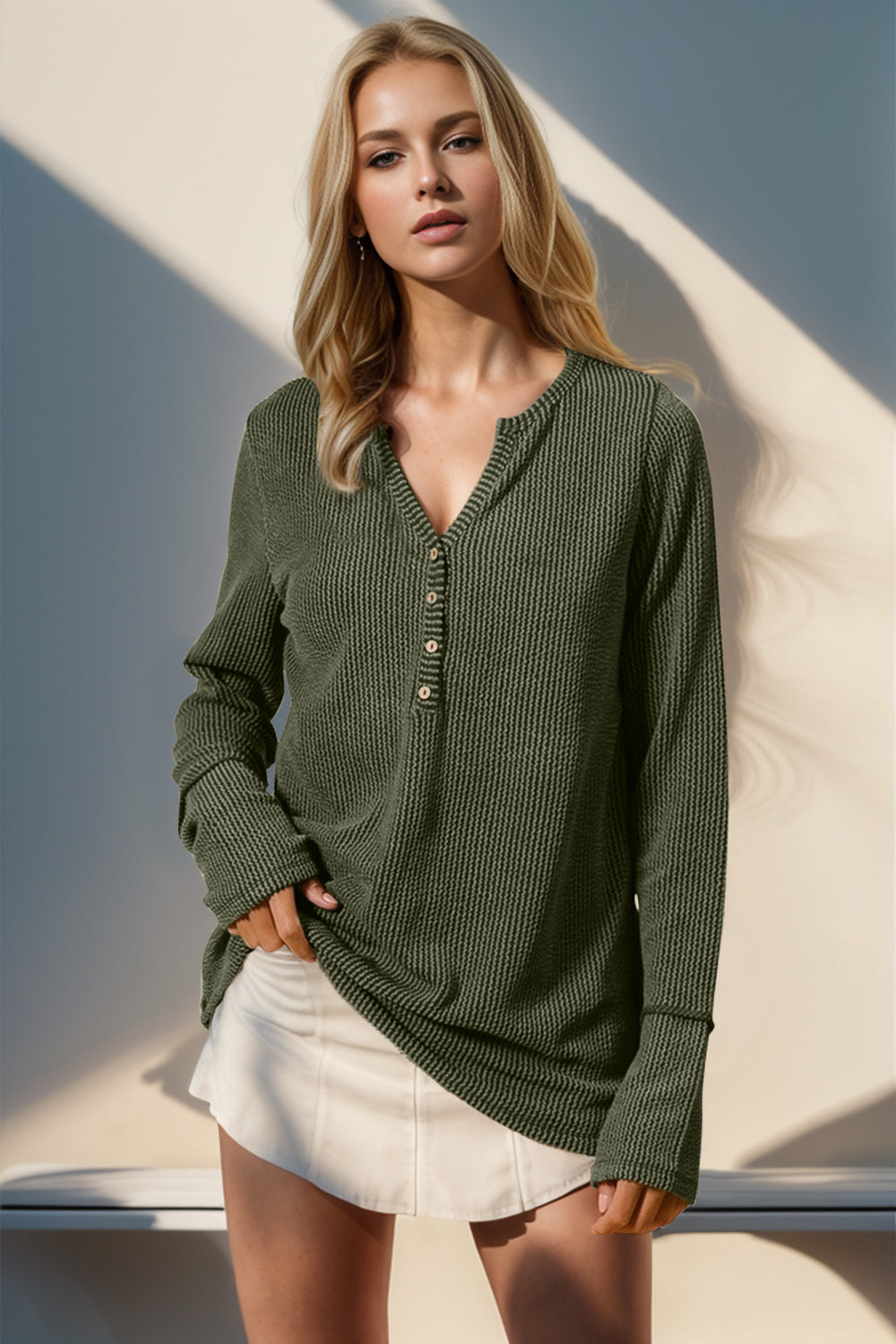 Notched Thumbhole Long Sleeve Top (multiple color options)