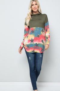 Tie-Dye Star Print Long Sleeve Top