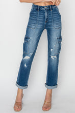 Load image into Gallery viewer, RISEN High Rise Cargo Ankle Roll Up Straight Jeans
