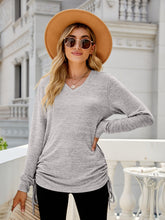 Load image into Gallery viewer, Drawstring V-Neck Long Sleeve Top (multiple color options)
