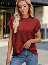 Load image into Gallery viewer, Exposed Seam Round Neck Short Sleeve Sweater (multiple color options)
