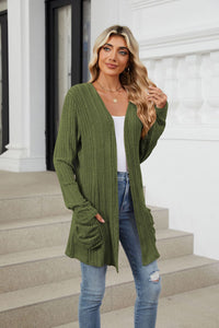 Pocketed Open Front Long Sleeve Cardigan (multiple color options)