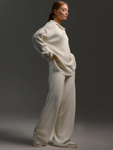 Johnny Collar Long Sleeve Top and Pants Sweater Set (multiple color options)